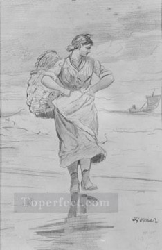 Una chica pescadora en la playa Pintor del realismo Winslow Homer Pinturas al óleo